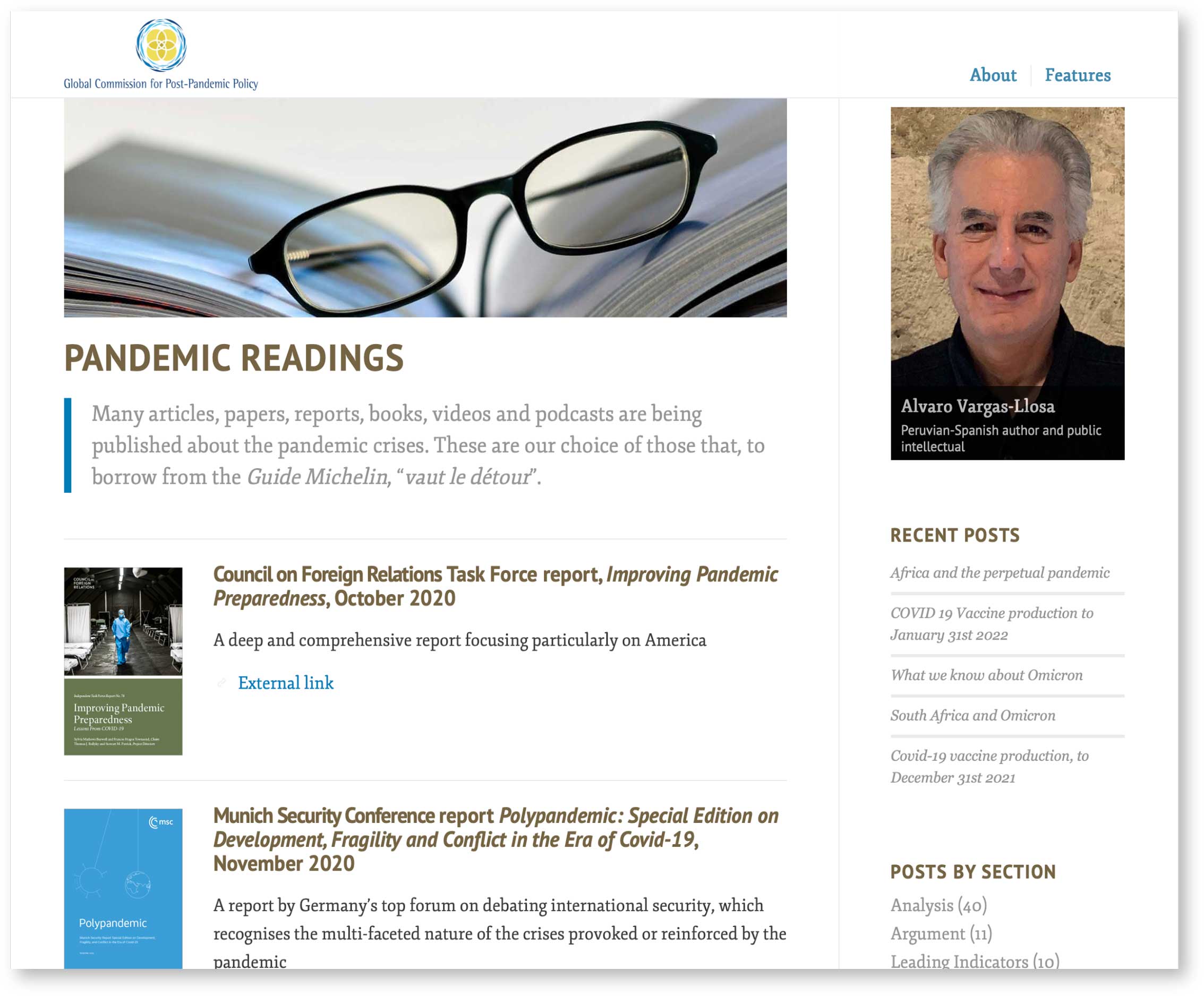 Global Commission for Post-Pandemic Policy - Pandemic Readings