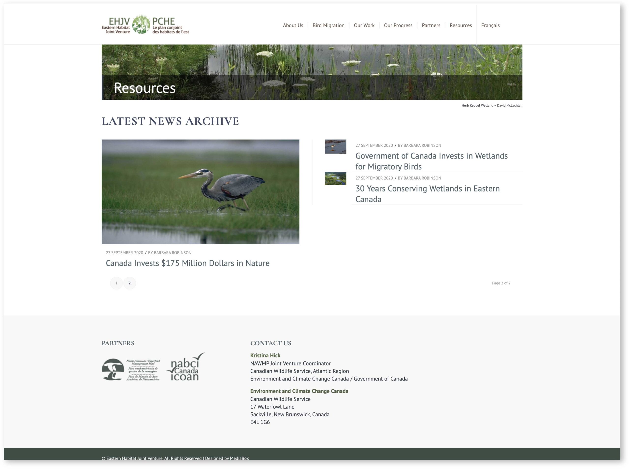Eastern Habitat Joint Venture Website screen